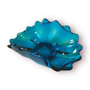 Viking Epic Blue Art Glass Bowl Viking Bluenique Double Crimp Footed Bowl